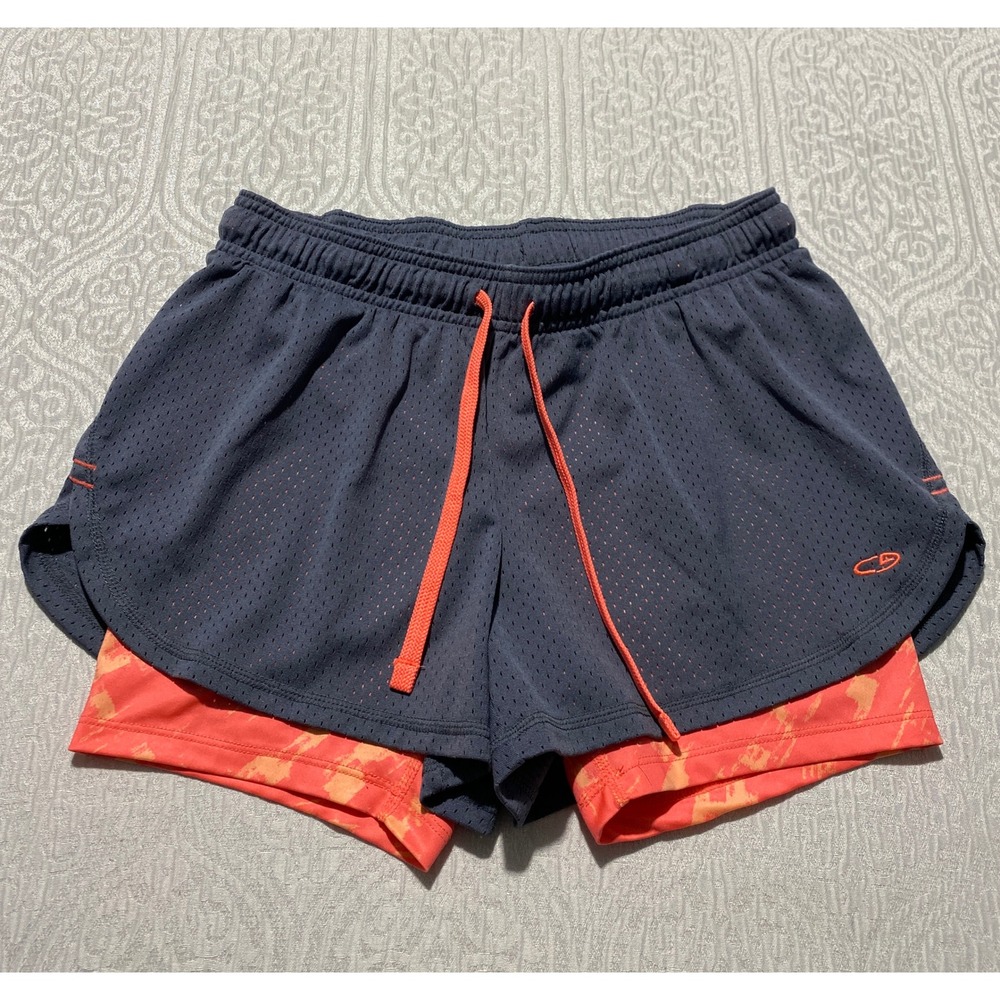 C9 Champion Womens S Gray Orange 2-in-1‎ Mesh Running Shorts Compression Liner
